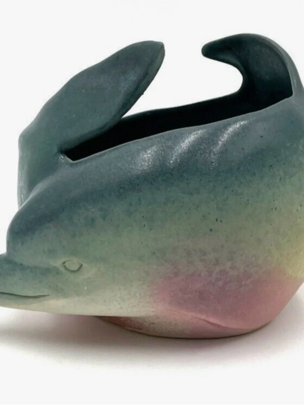 Vintage Green-Blue to Pink Dolphin Vase - Picture 3 of 4
